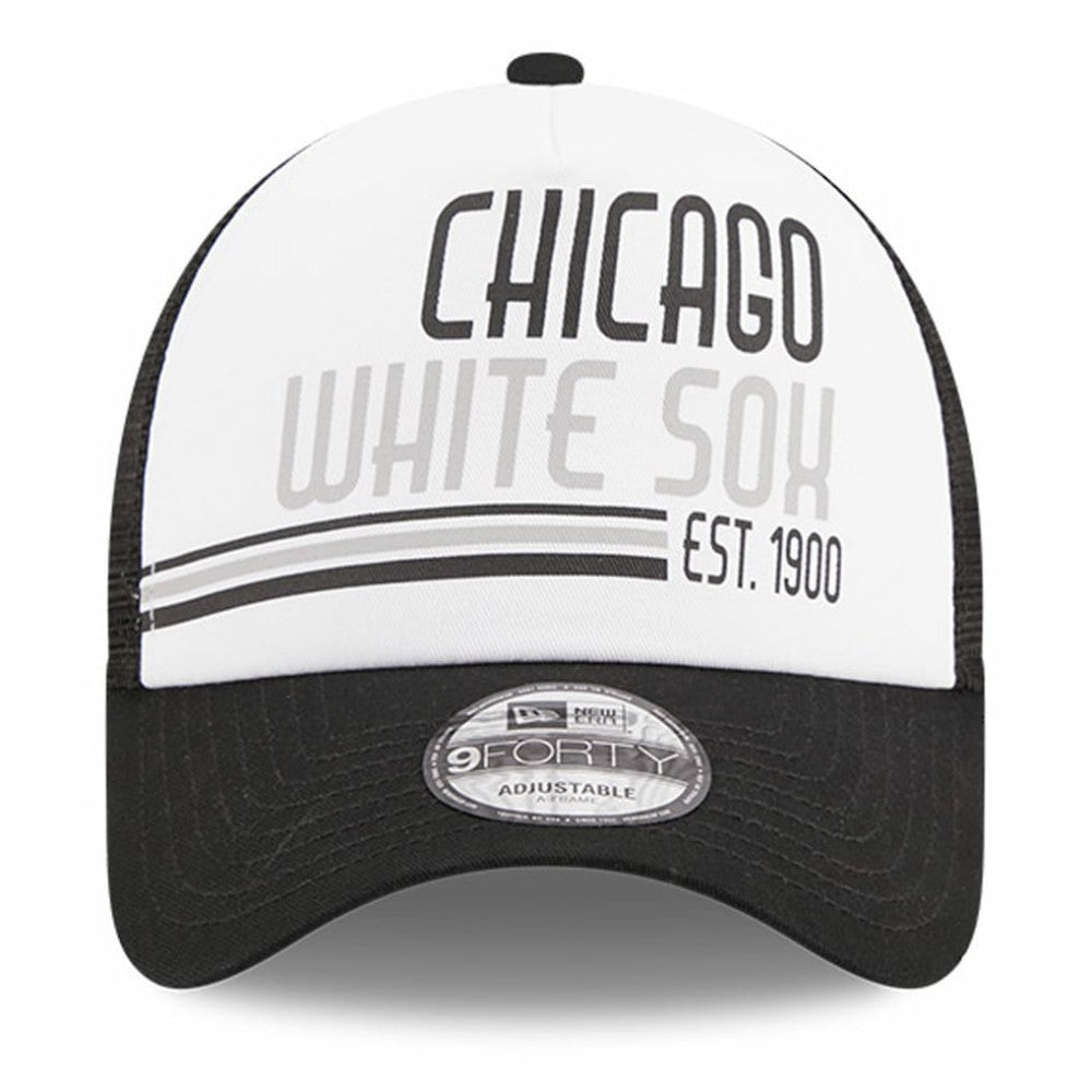 Chicago White Sox Stacked A-Frame Trucker 9FORTY Adjustable Hat - White/Black | New Era