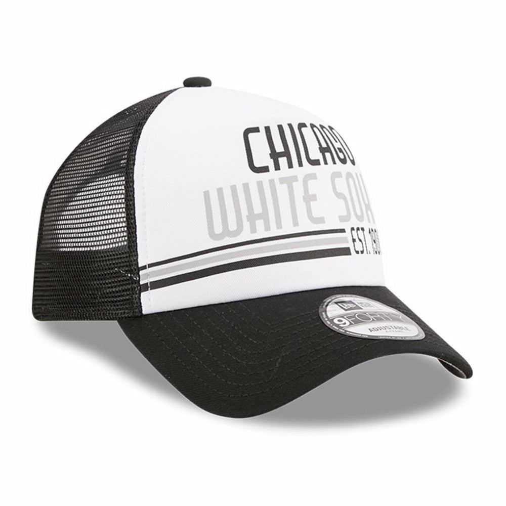 Chicago White Sox Stacked A-Frame Trucker 9FORTY Adjustable Hat - White/Black | New Era
