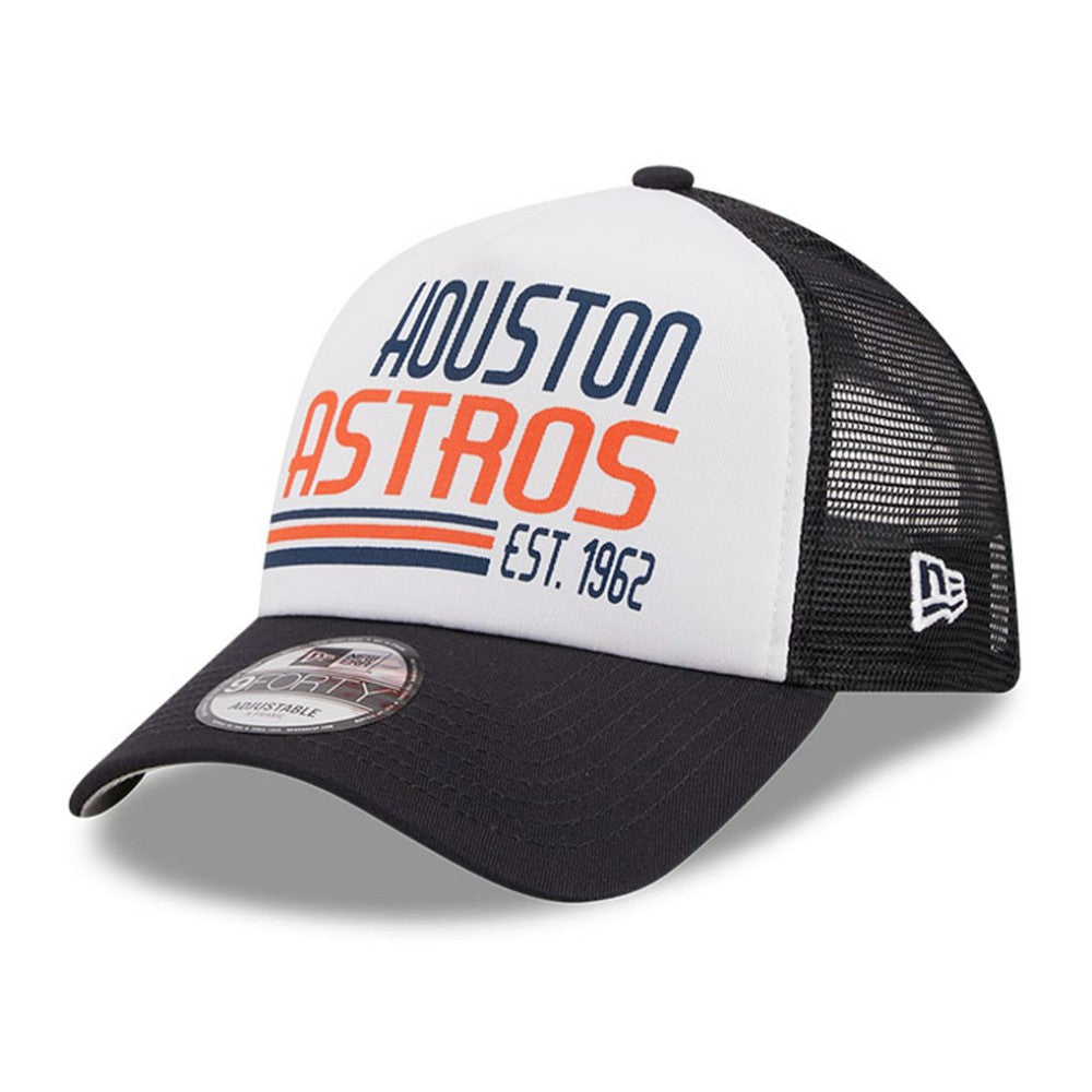 Houston Astros Stacked A-Frame Trucker 9FORTY Adjustable Hat - White/Navy | New Era