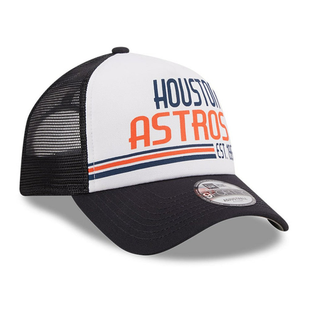 Houston Astros Stacked A-Frame Trucker 9FORTY Adjustable Hat - White/Navy | New Era