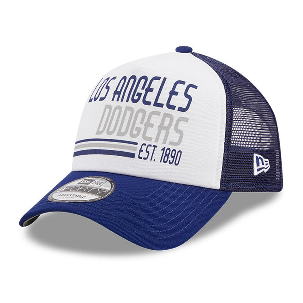 Los Angeles Dodgers Stacked A-Frame Trucker 9FORTY Adjustable Hat - White/Royal | New Era