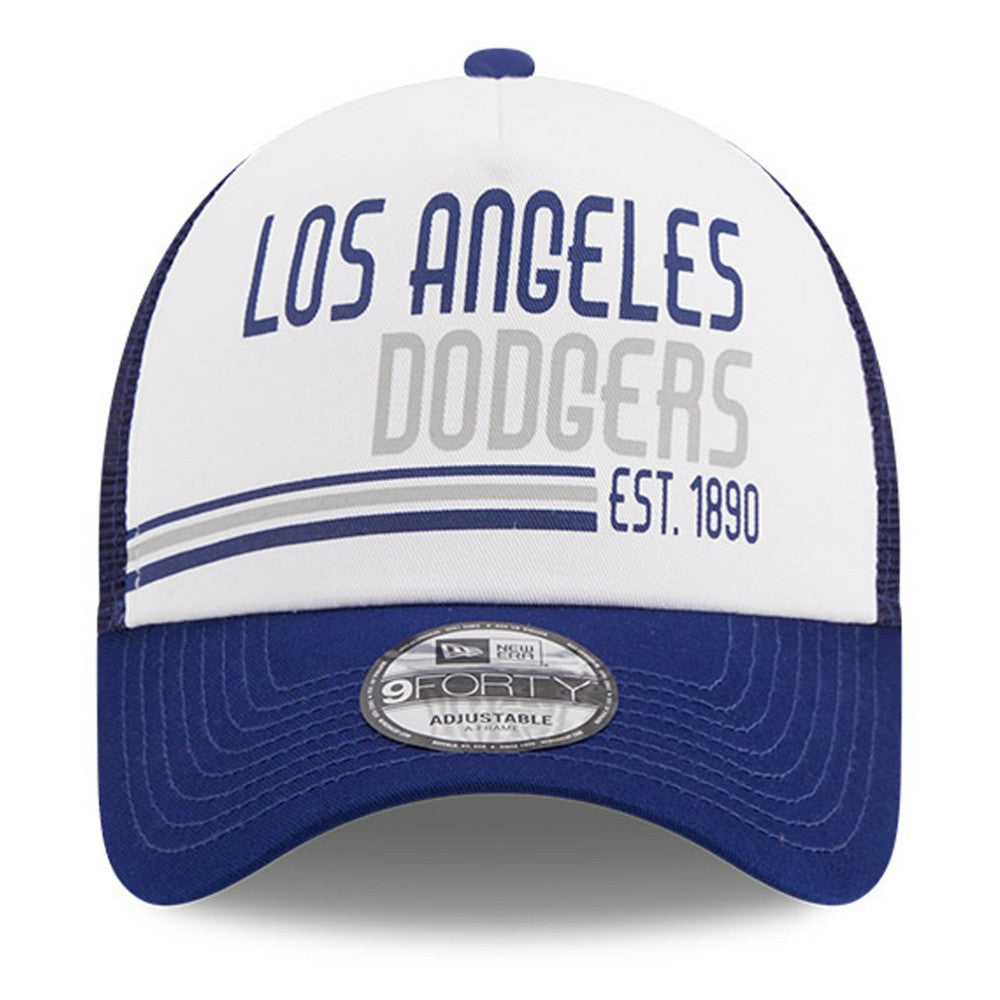Los Angeles Dodgers Stacked A-Frame Trucker 9FORTY Adjustable Hat - White/Royal | New Era