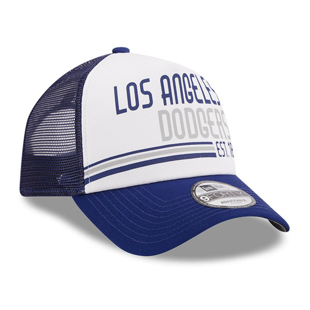 Los Angeles Dodgers Stacked A-Frame Trucker 9FORTY Adjustable Hat - White/Royal | New Era