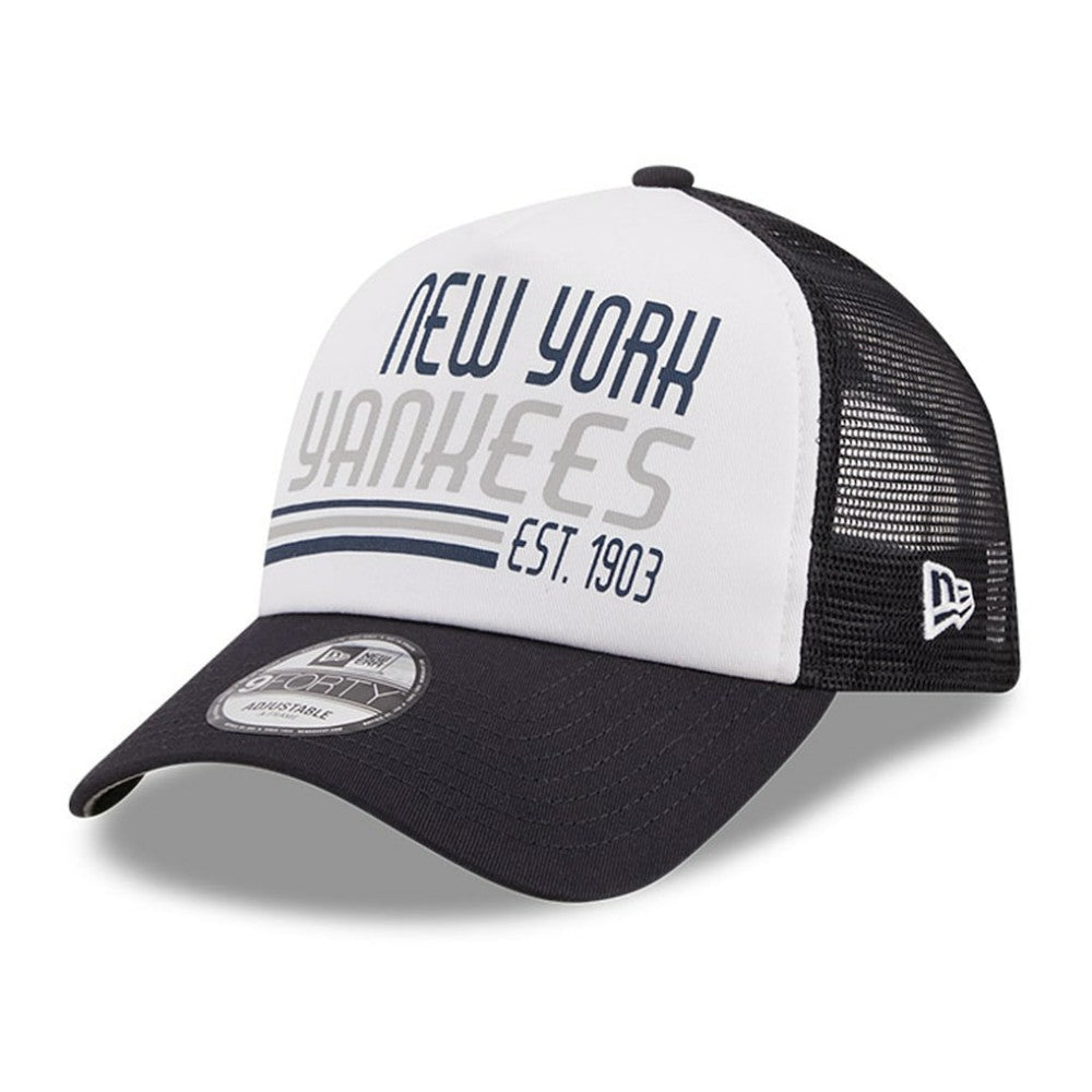 New York Yankees Stacked A-Frame Trucker 9FORTY Adjustable Hat - White/Navy | New Era
