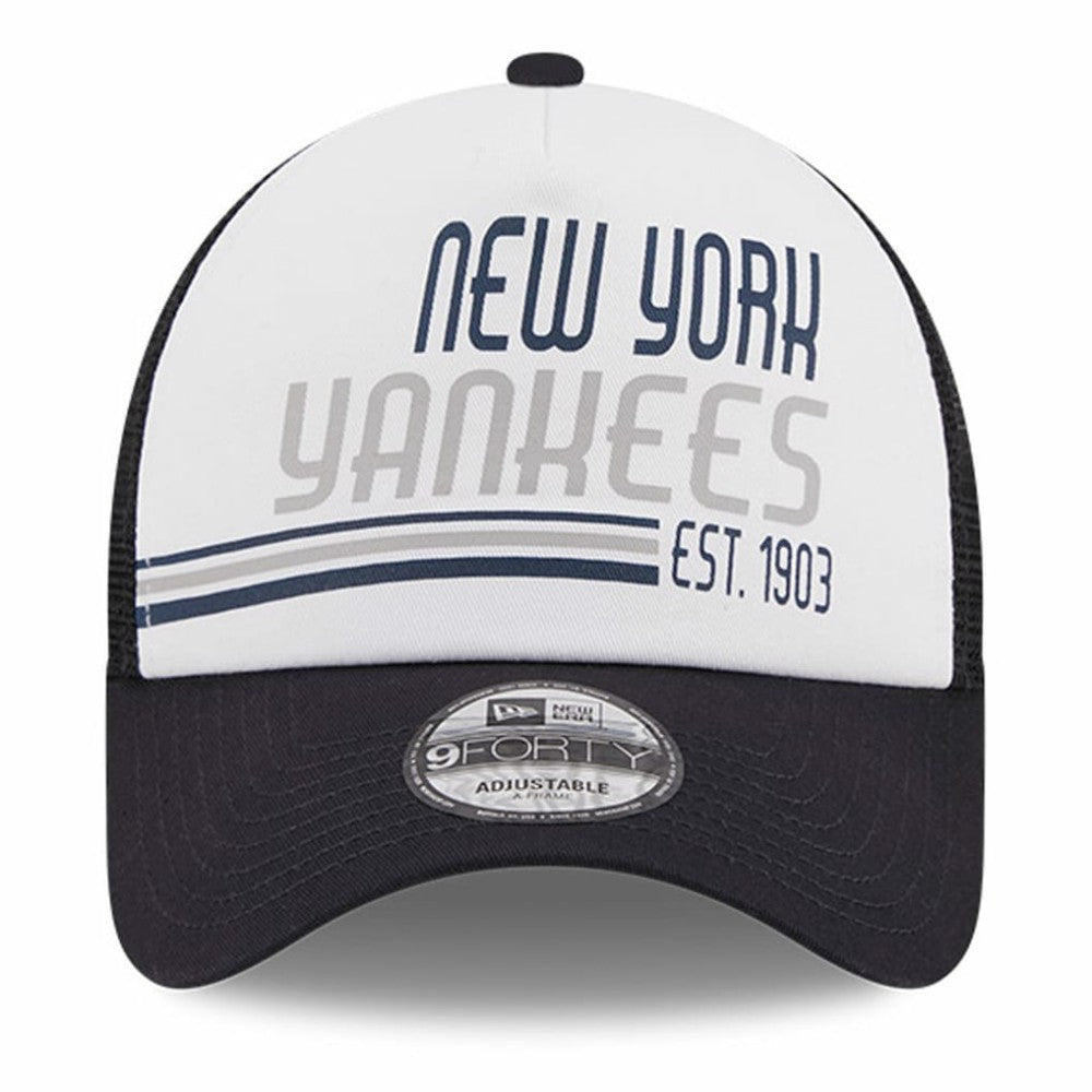 New York Yankees Stacked A-Frame Trucker 9FORTY Adjustable Hat - White/Navy | New Era