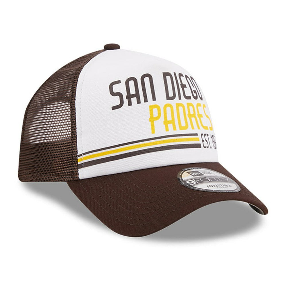 San Diego Padres Stacked A-Frame Trucker 9FORTY Adjustable Hat - White/Brown | New Era