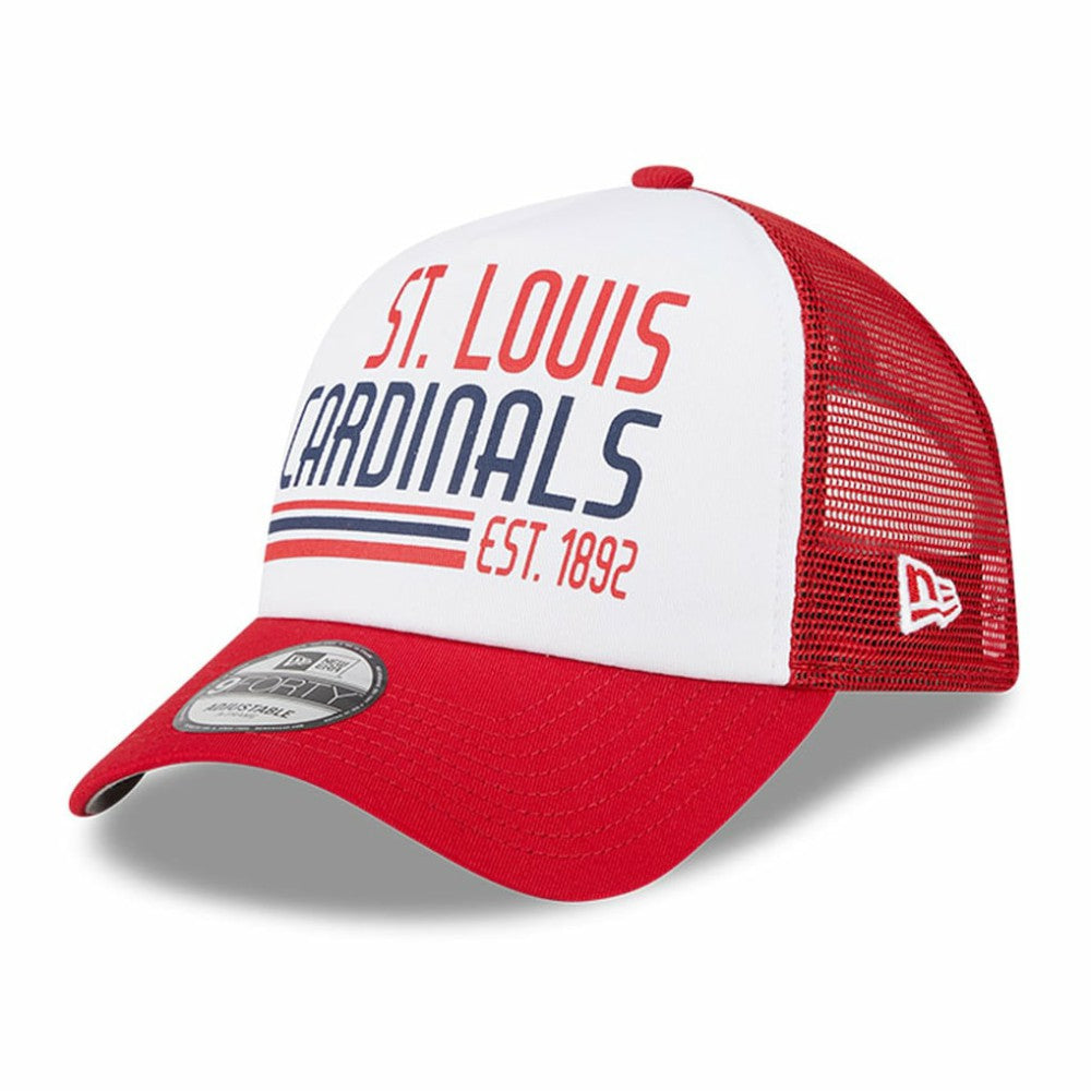 St. Louis Cardinals Stacked A-Frame Trucker 9FORTY Adjustable Hat - White/Red | New Era