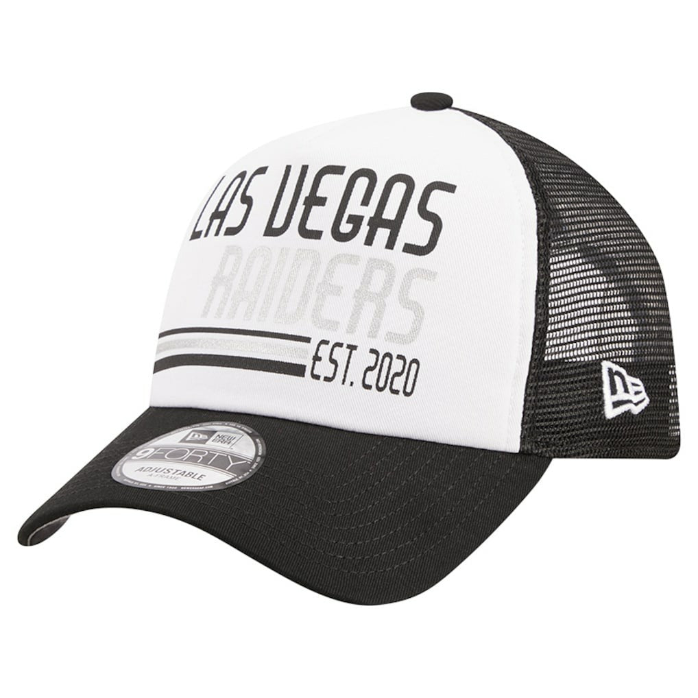 Las Vegas Raiders New Era Stacked A-Frame Trucker 9FORTY Adjustable Hat - White/Black for sale