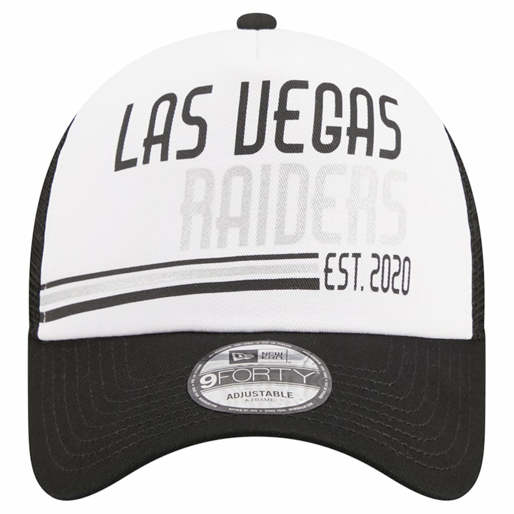 Las Vegas Raiders New Era Stacked A-Frame Trucker 9FORTY Adjustable Hat - White/Black for sale