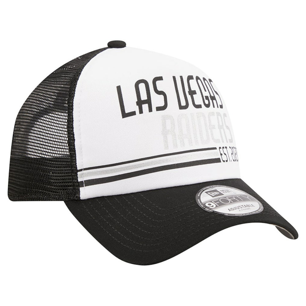Las Vegas Raiders New Era Stacked A-Frame Trucker 9FORTY Adjustable Hat - White/Black for sale
