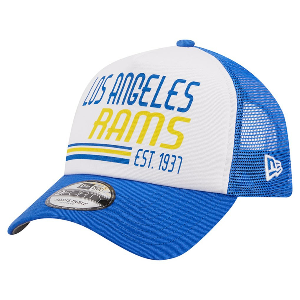 Los Angeles Rams New Era Stacked A-Frame Trucker 9FORTY Adjustable Hat - White/Royal outlet