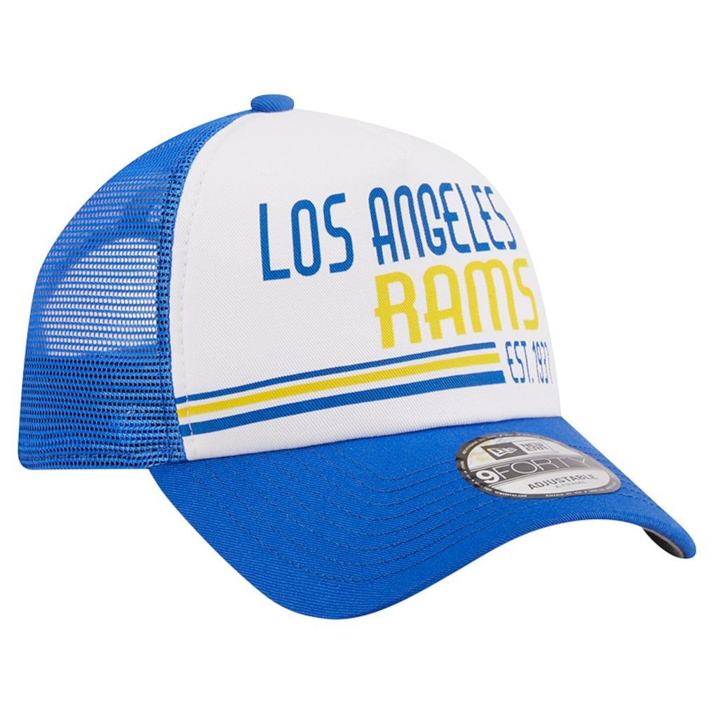 Los Angeles Rams New Era Stacked A-Frame Trucker 9FORTY Adjustable Hat - White/Royal outlet