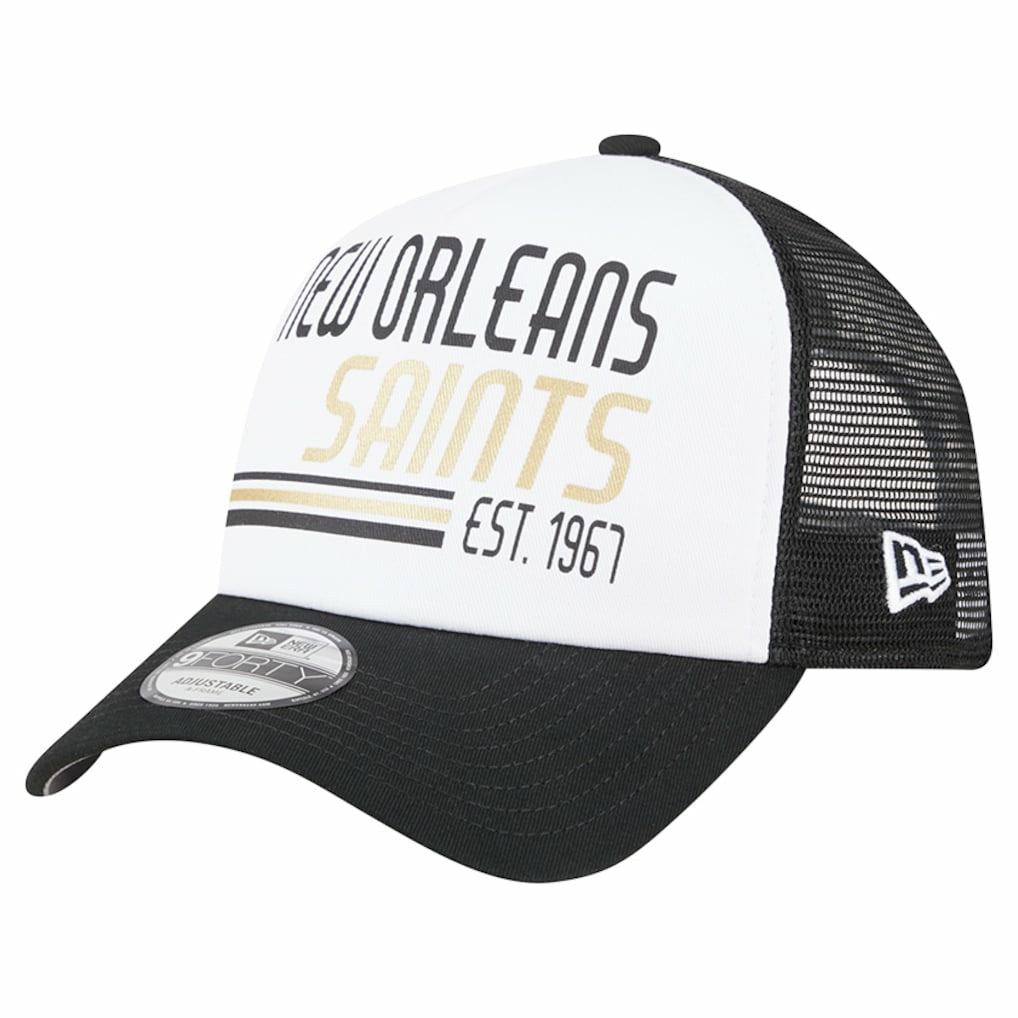 New Orleans Saints New Era Stacked A-Frame Trucker 9FORTY Adjustable Hat - White/Black sale