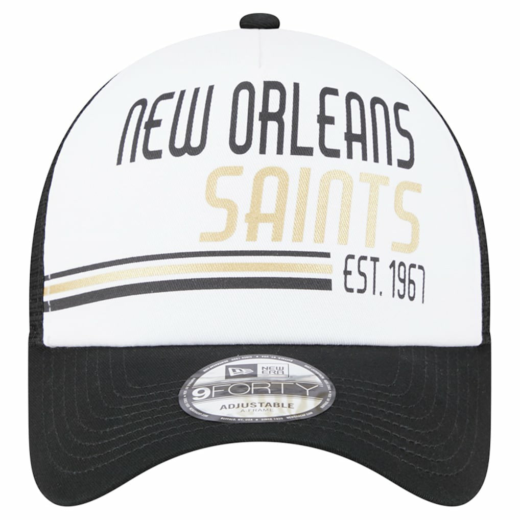 New Orleans Saints New Era Stacked A-Frame Trucker 9FORTY Adjustable Hat - White/Black sale