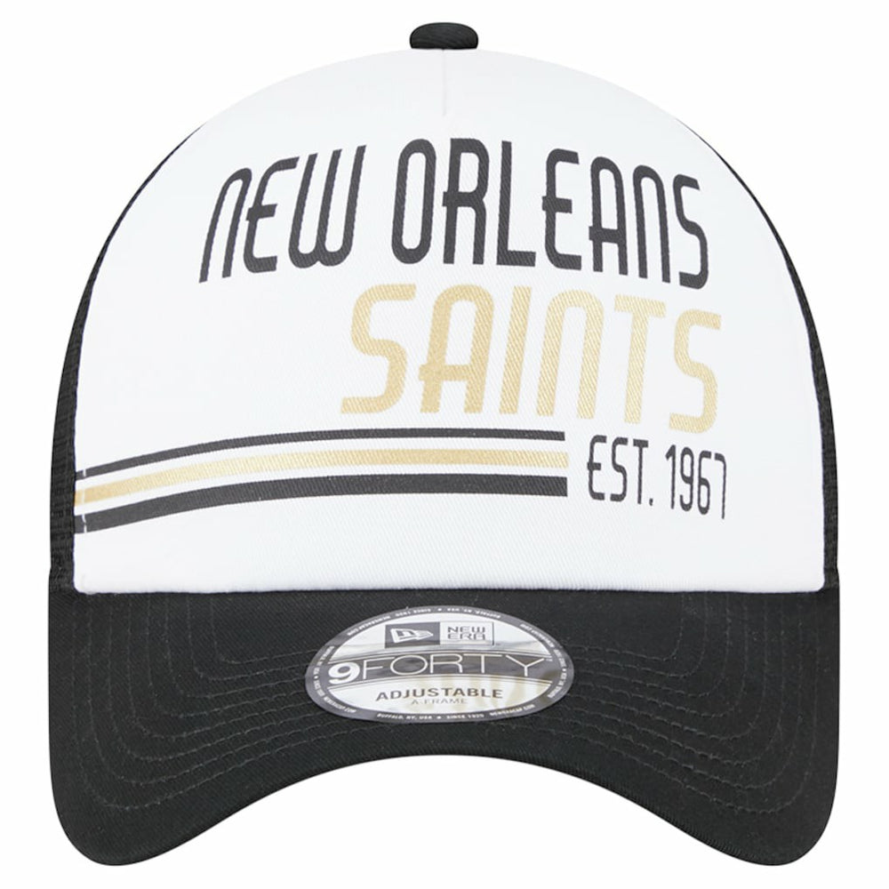 New Orleans Saints New Era Stacked A-Frame Trucker 9FORTY Adjustable Hat - White/Black sale
