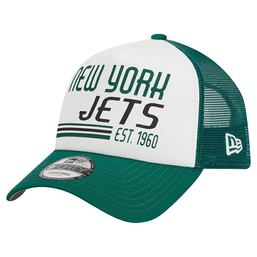 New York Jets New Era Stacked A-Frame Trucker 9FORTY Adjustable Hat - White/Green discount
