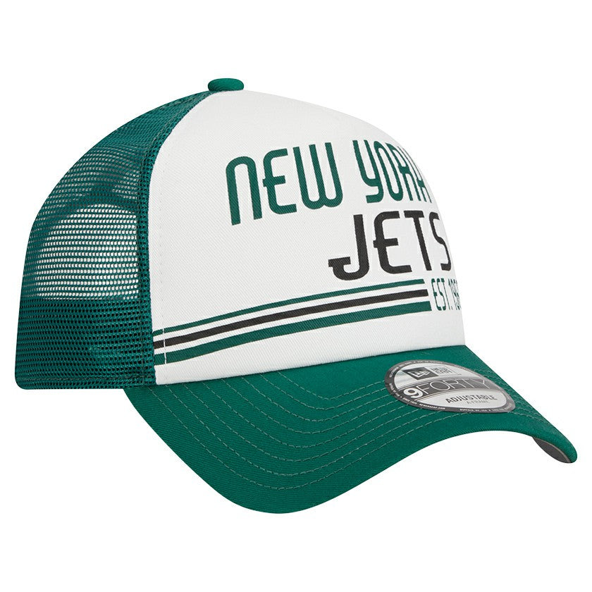 New York Jets New Era Stacked A-Frame Trucker 9FORTY Adjustable Hat - White/Green discount