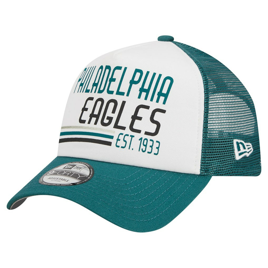 Philadelphia Eagles New Era Stacked A-Frame Trucker 9FORTY Adjustable Hat - White/Midnight Green cheap