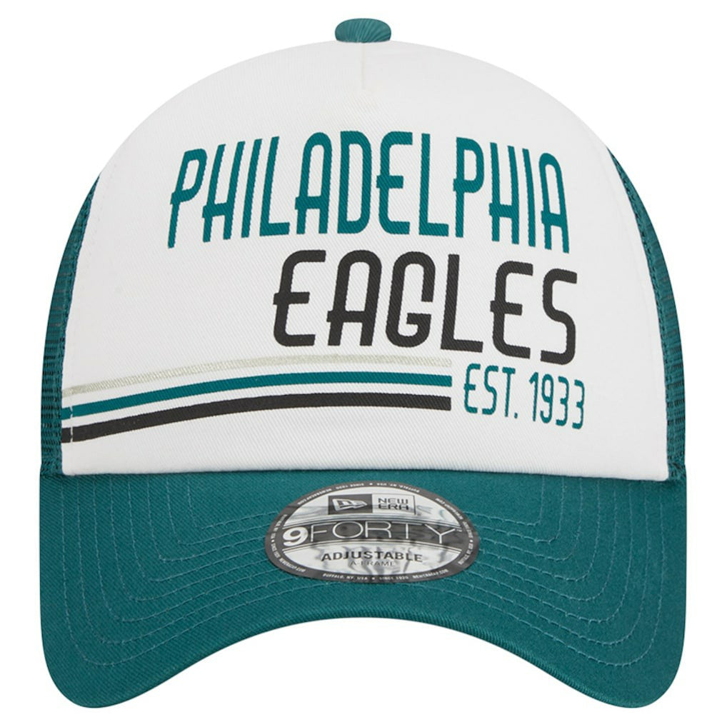 Philadelphia Eagles New Era Stacked A-Frame Trucker 9FORTY Adjustable Hat - White/Midnight Green cheap