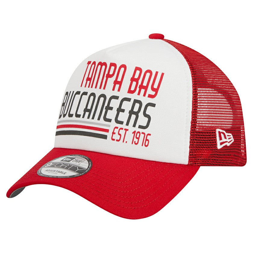 Tampa Bay Buccaneers New Era Stacked A-Frame Trucker 9FORTY Adjustable Hat - White/Red sale