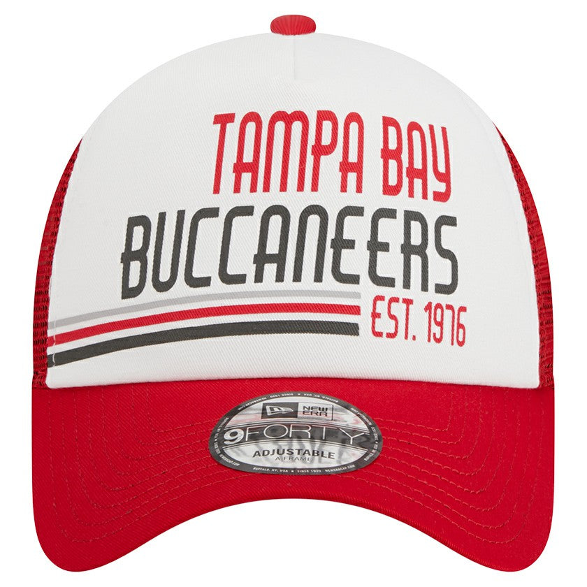 Tampa Bay Buccaneers New Era Stacked A-Frame Trucker 9FORTY Adjustable Hat - White/Red sale