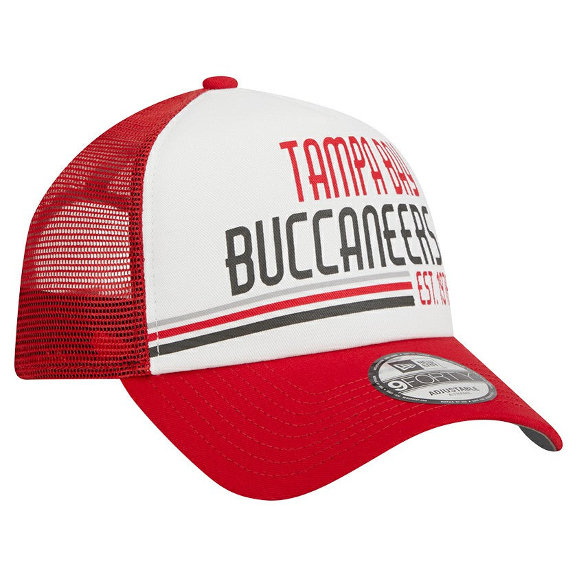 Tampa Bay Buccaneers New Era Stacked A-Frame Trucker 9FORTY Adjustable Hat - White/Red sale