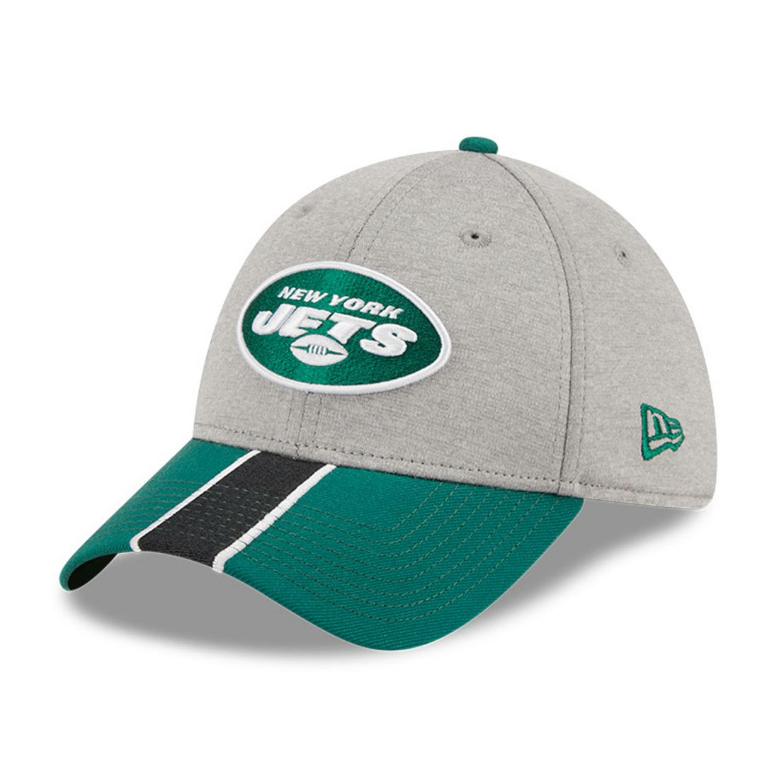 New York Jets New Era Striped 39THIRTY Flex Hat - Heather Gray/Green discount