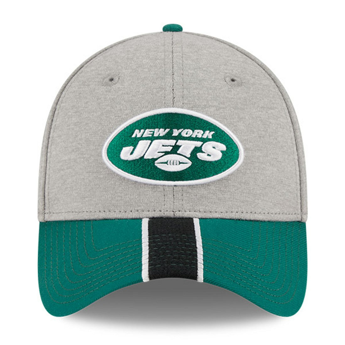 New York Jets New Era Striped 39THIRTY Flex Hat - Heather Gray/Green discount