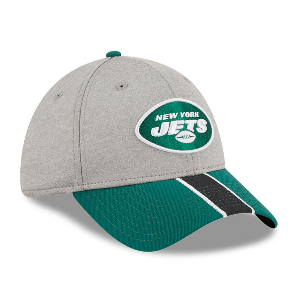 New York Jets New Era Striped 39THIRTY Flex Hat - Heather Gray/Green discount