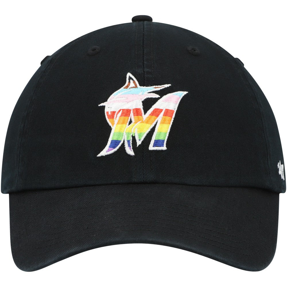Miami Marlins Team Pride Clean Up Adjustable Hat - Black | 47 brand