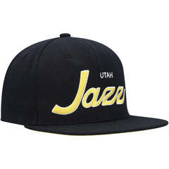 Utah Jazz Hardwood Classics Script 2.0 Snapback Hat - Black | Mitchell & Ness shop
