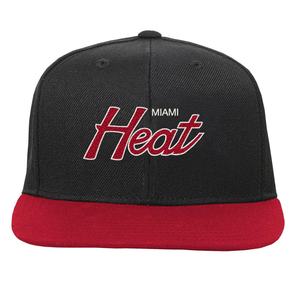Miami Heat Youth Team Script Snapback Hat - Black | Mitchell & Ness sale