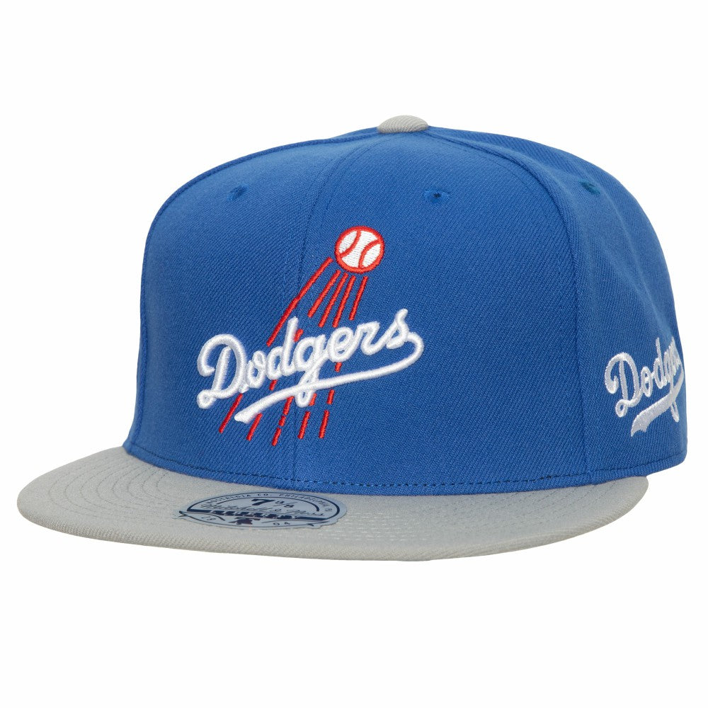 Los Angeles Dodgers Bases Loaded Fitted Hat - Royal/Gray | Mitchell & Ness