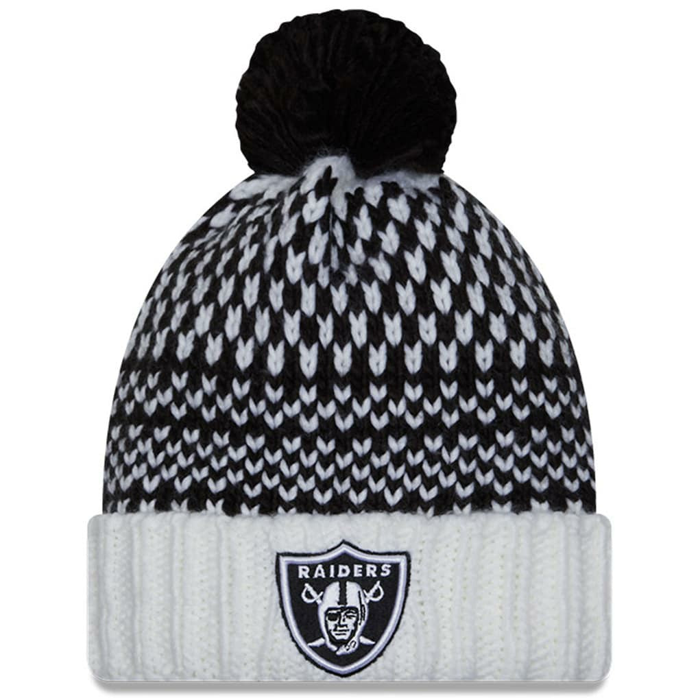 Las Vegas Raiders New Era Women's 2023 NFL Crucial Catch Cuffed Pom Knit Hat - Black/White outlet