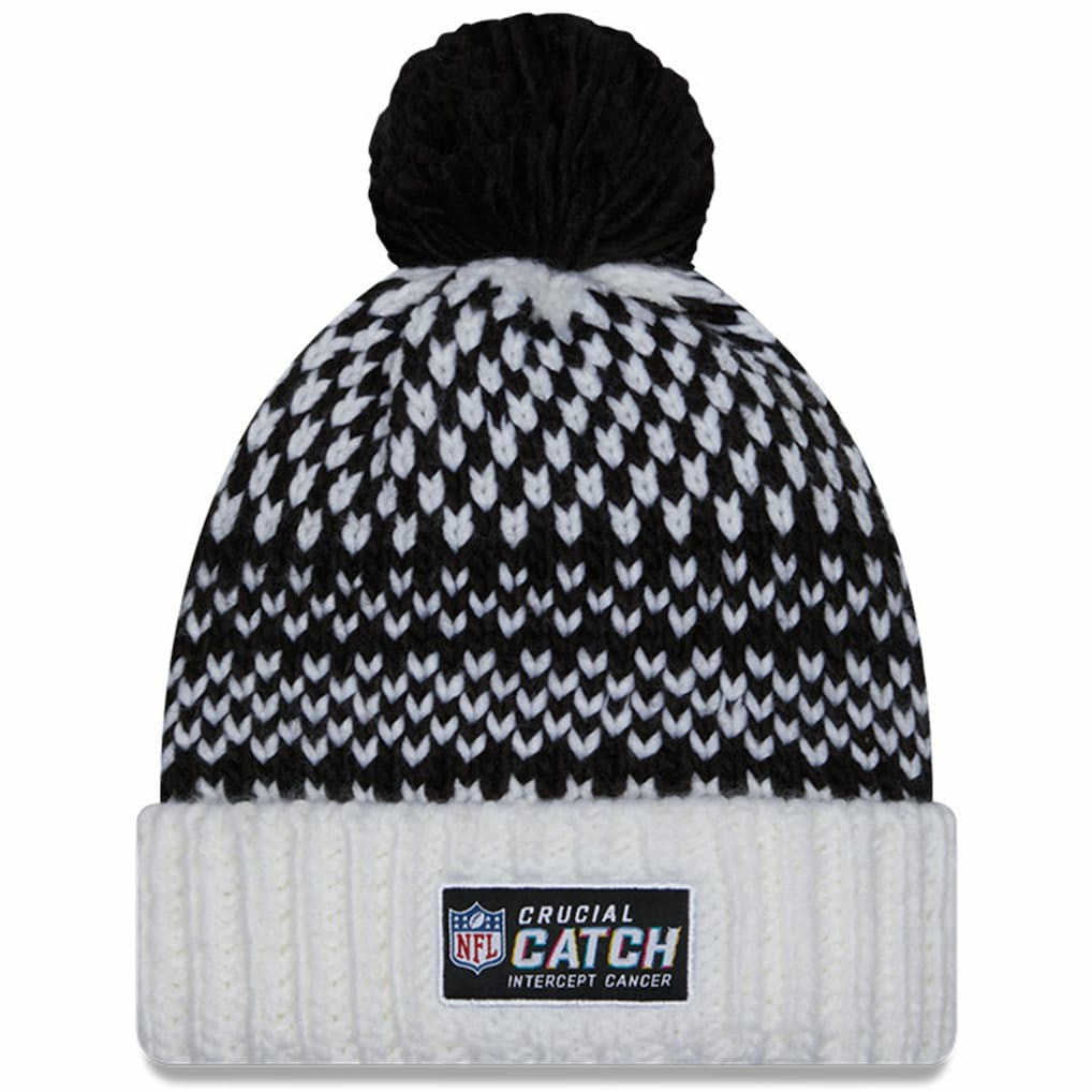 Las Vegas Raiders New Era Women's 2023 NFL Crucial Catch Cuffed Pom Knit Hat - Black/White outlet