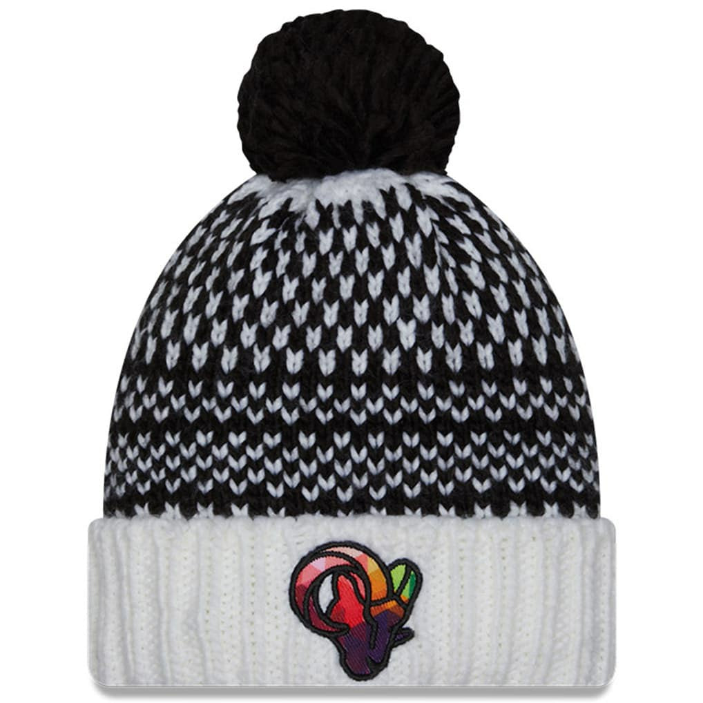 Los Angeles Rams New Era Women's 2023 NFL Crucial Catch Cuffed Pom Knit Hat - Black/White for sale