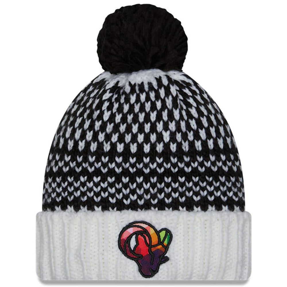 Los Angeles Rams New Era Women's 2023 NFL Crucial Catch Cuffed Pom Knit Hat - Black/White for sale