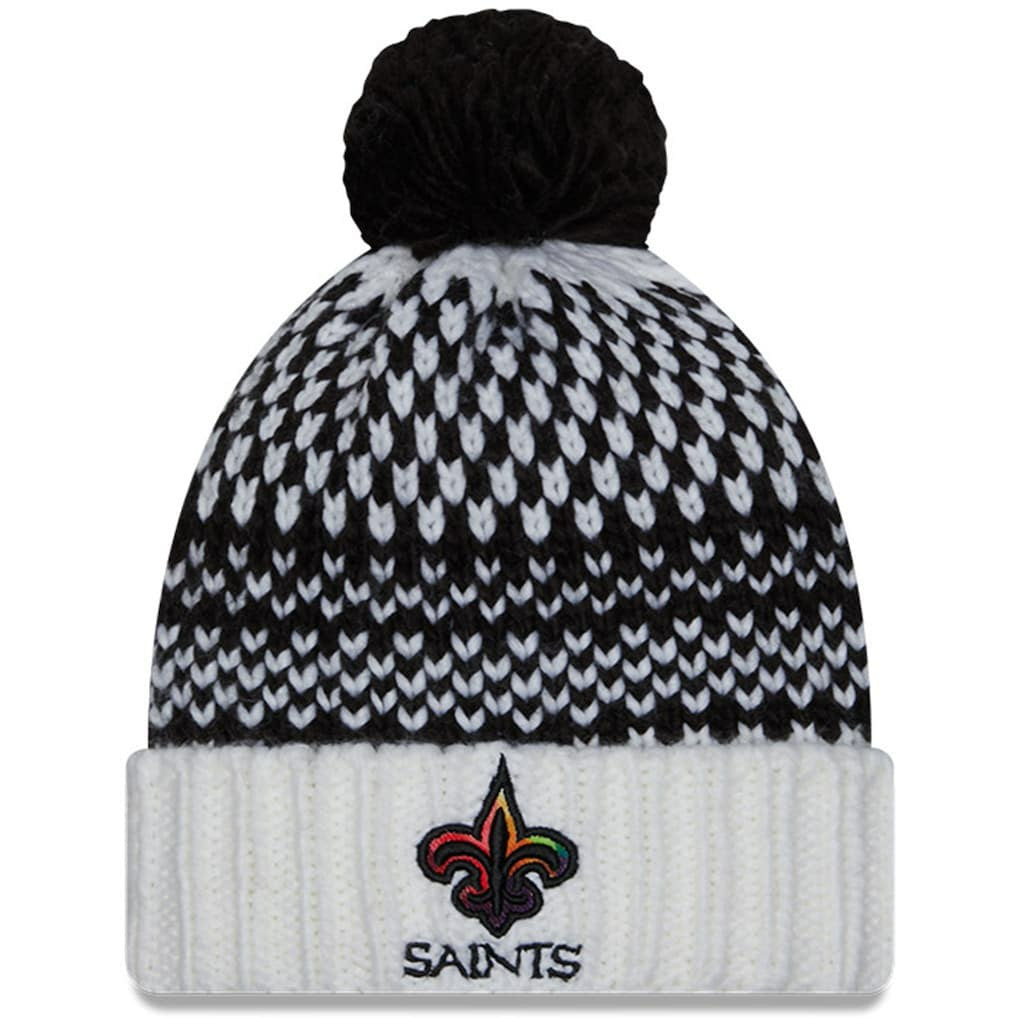 New Orleans Saints New Era Women's 2023 NFL Crucial Catch Cuffed Pom Knit Hat - Black/White for sale