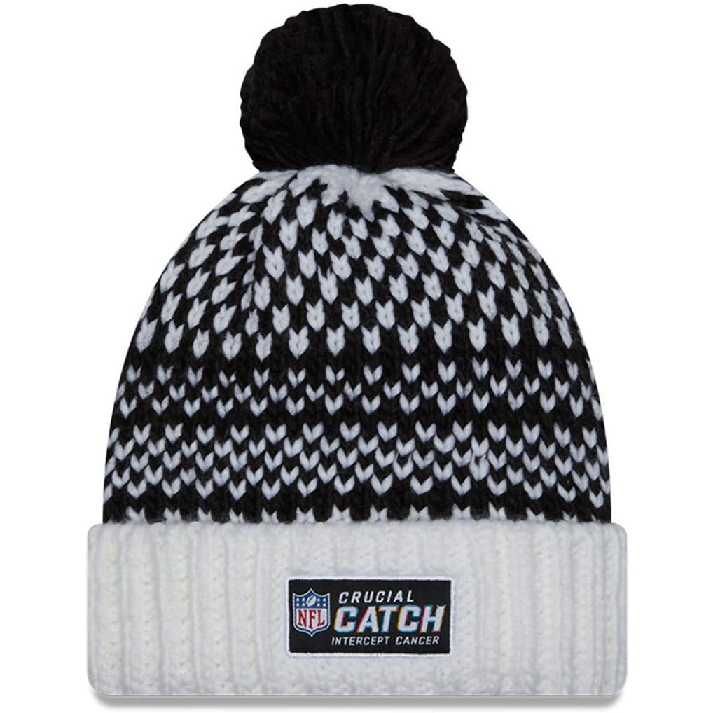 New Orleans Saints New Era Women's 2023 NFL Crucial Catch Cuffed Pom Knit Hat - Black/White for sale