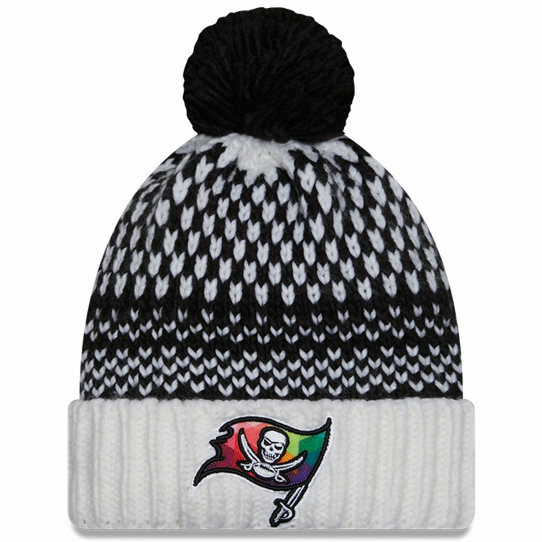 Tampa Bay Buccaneers New Era Women's 2023 NFL Crucial Catch Cuffed Pom Knit Hat - Black/White cheap