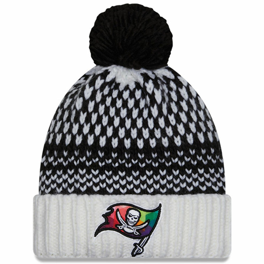 Tampa Bay Buccaneers New Era Women's 2023 NFL Crucial Catch Cuffed Pom Knit Hat - Black/White cheap