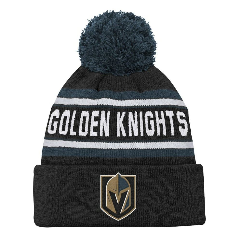 Vegas Golden Knights Youth Jacquard Cuffed Knit Hat with Pom Black