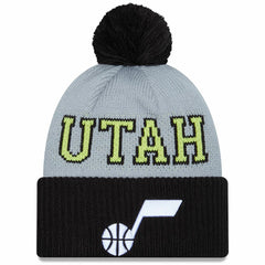 Utah Jazz Tip-Off Two-Tone Cuffed Knit Hat with Pom - Black/Gray | New Era on sale