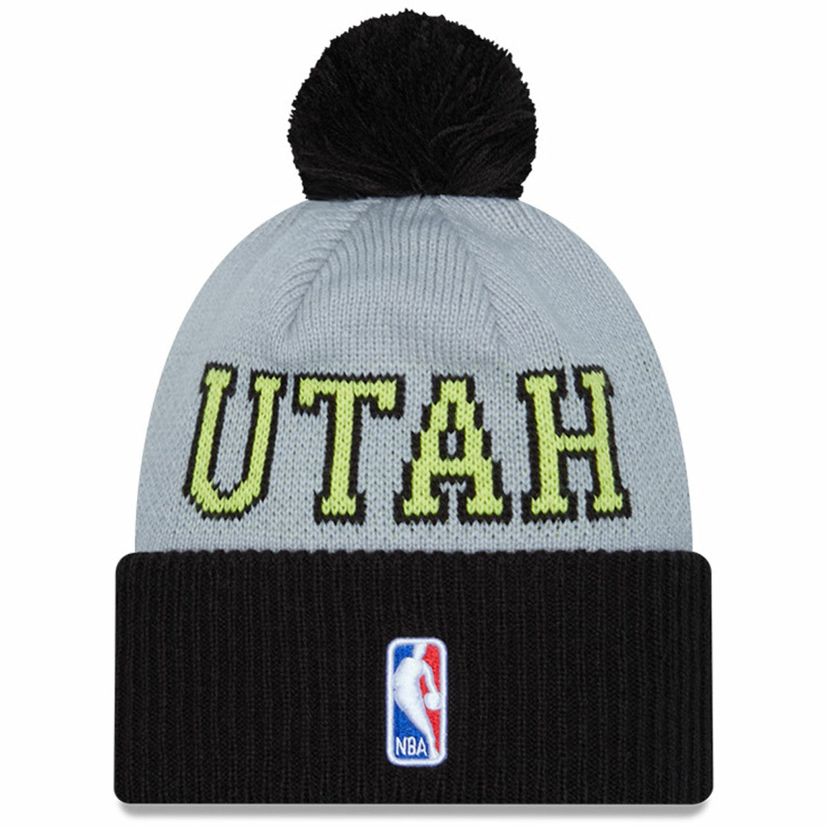 Utah Jazz Tip-Off Two-Tone Cuffed Knit Hat with Pom - Black/Gray | New Era on sale