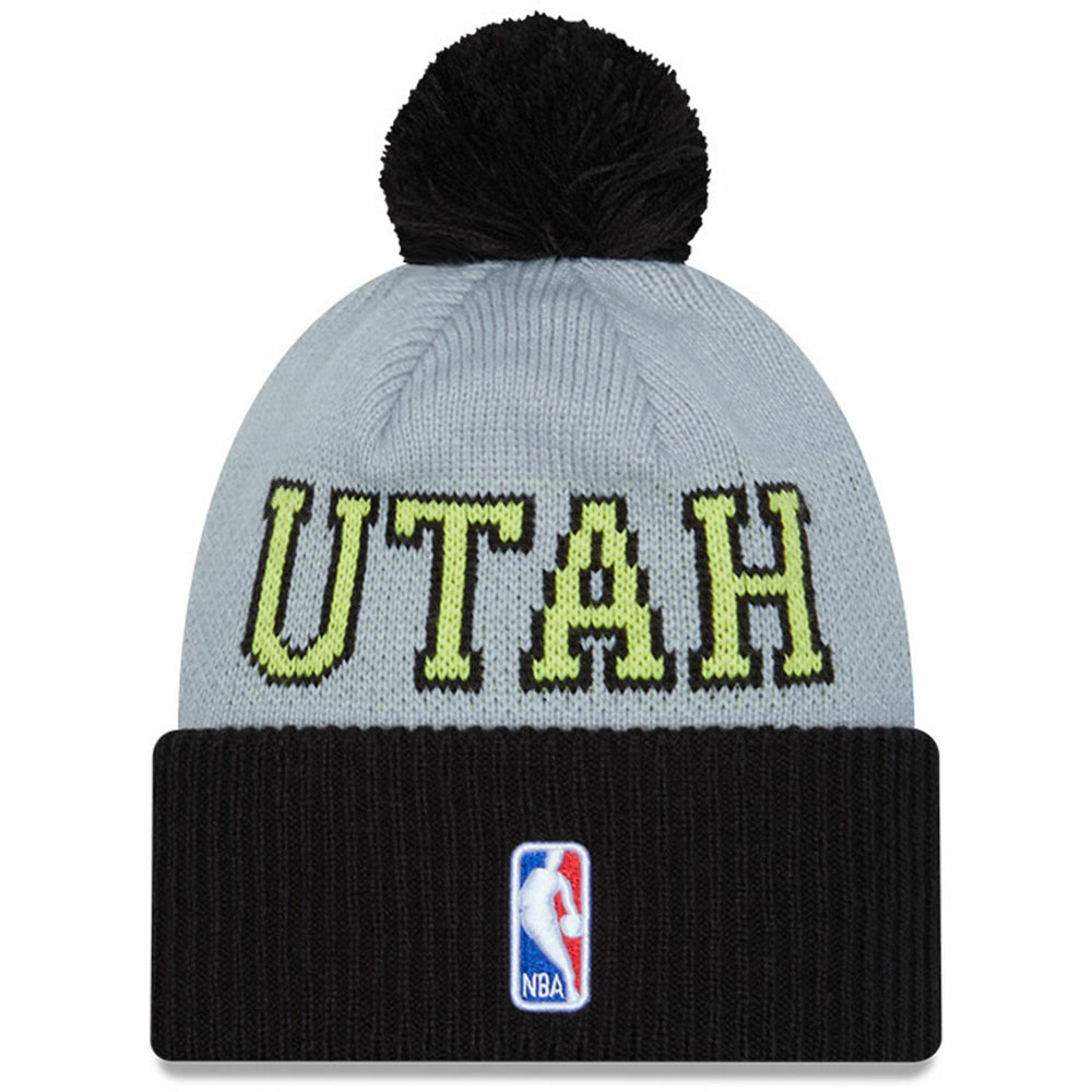 Utah Jazz Tip-Off Two-Tone Cuffed Knit Hat with Pom - Black/Gray | New Era on sale