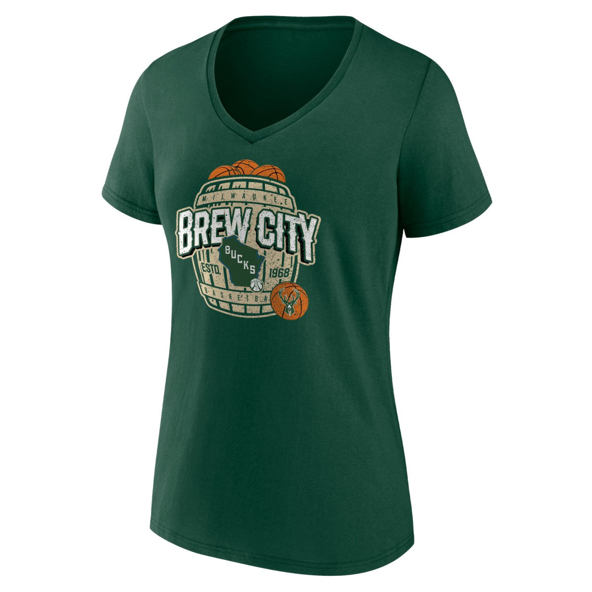 Milwaukee Bucks Women's Announcer V-Neck T-Shirt - Hunter Green on sale