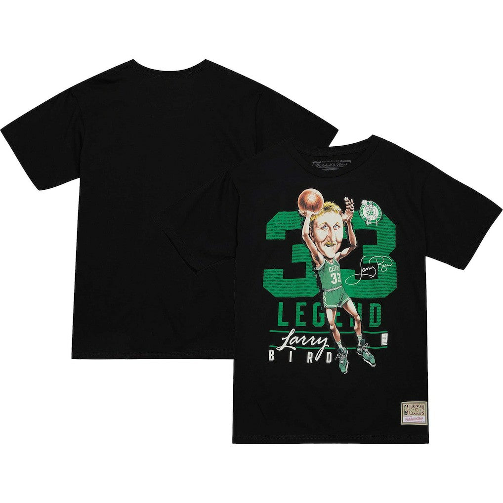 Larry Bird Boston Celtics Hardwood Classics Caricature T-Shirt - Black | Mitchell & Ness shop
