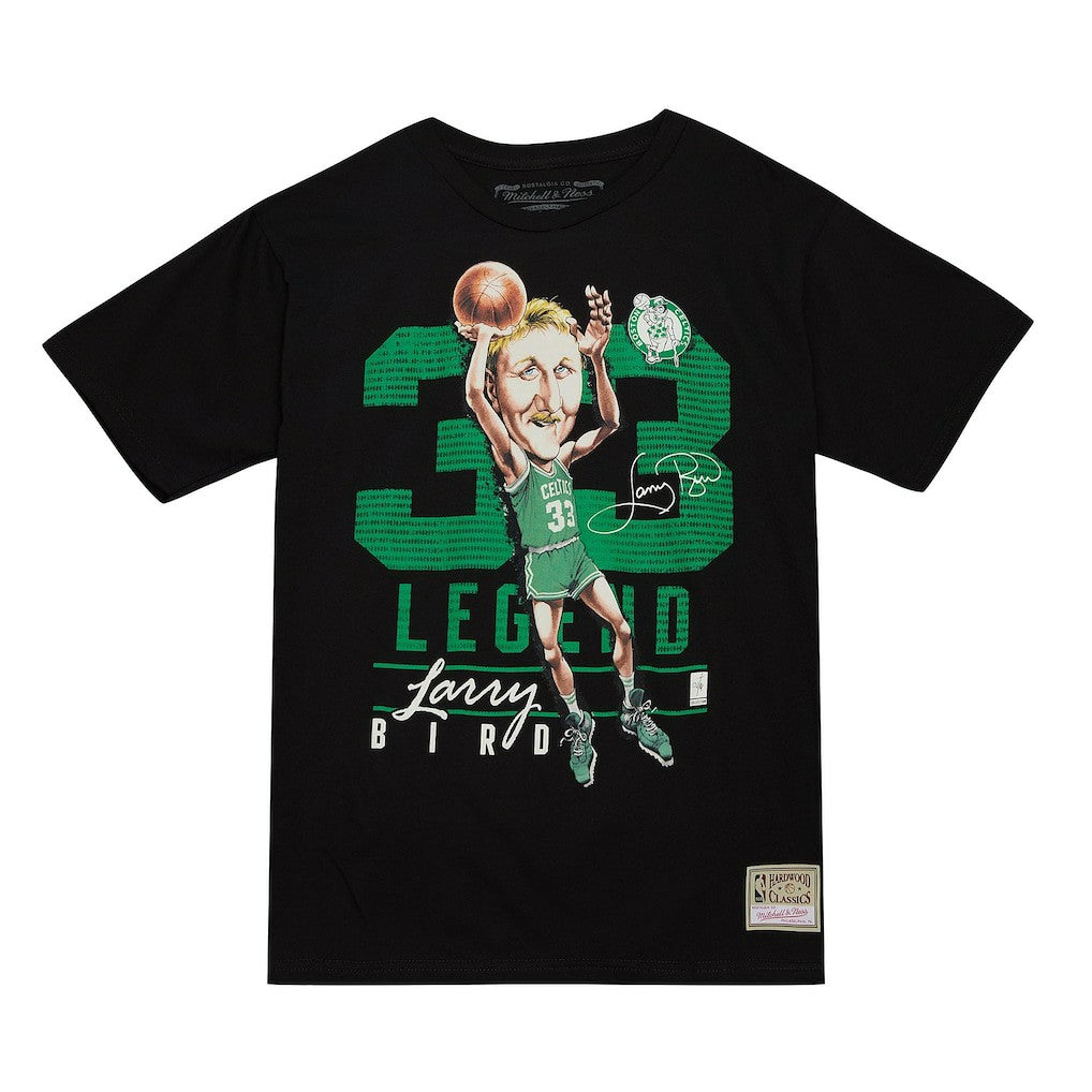 Larry Bird Boston Celtics Hardwood Classics Caricature T-Shirt - Black | Mitchell & Ness shop