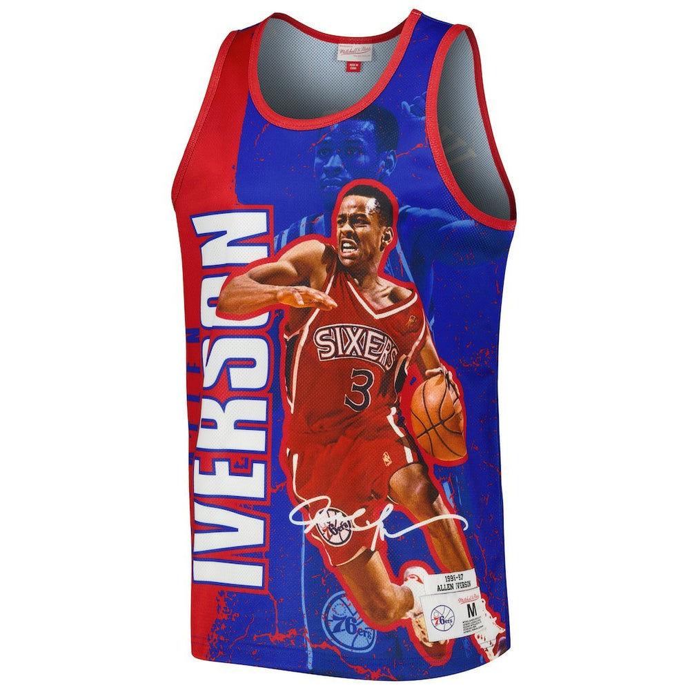Allen Iverson Philadelphia 76ers 1996-97 Hardwood Classics Player Burst Tank Top - Royal | Mitchell & Ness online