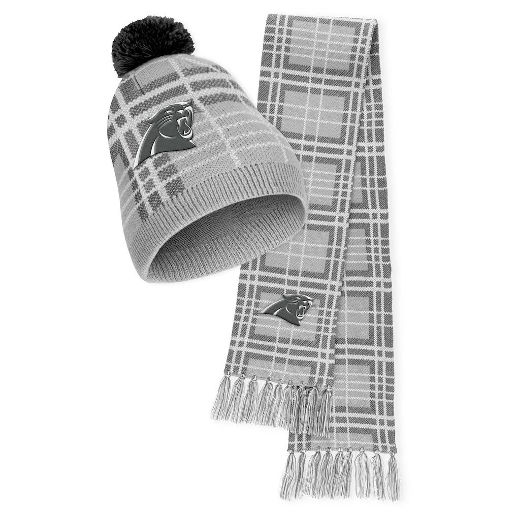 Carolina Panthers WEAR by Erin Andrews Women's Plaid Knit Hat with Pom & Scarf Set discount